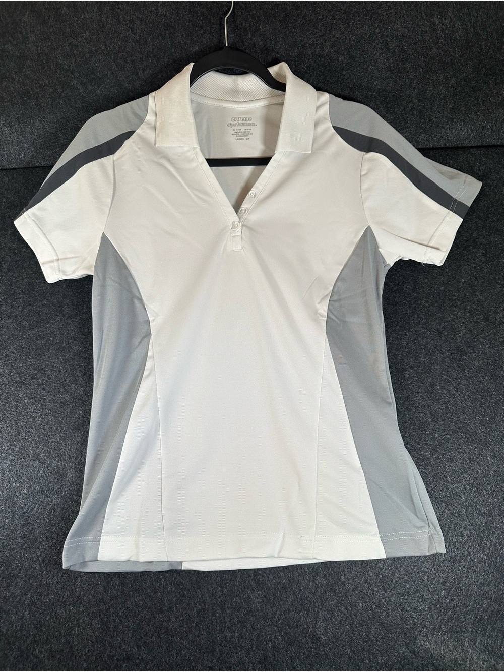 Extreme Performance Women's White Gray Polo Shirt Short Sleeve Golf Shirt S